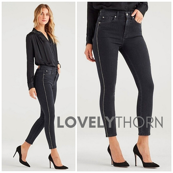 7FAM // high waist skinny vintage luxe python side piping stretch denim jeans - Picture 1 of 16